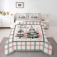 thumbnail image 1 of Merry Christmas Bedding Pine Tree Decor Snowflakes Full Bed Comforter Set, Pink Xmas Tree Buffalo Plaid Check Comforter Winter Holiday Farmhouse Home Decoration Pink Room Decor, 1 of 5