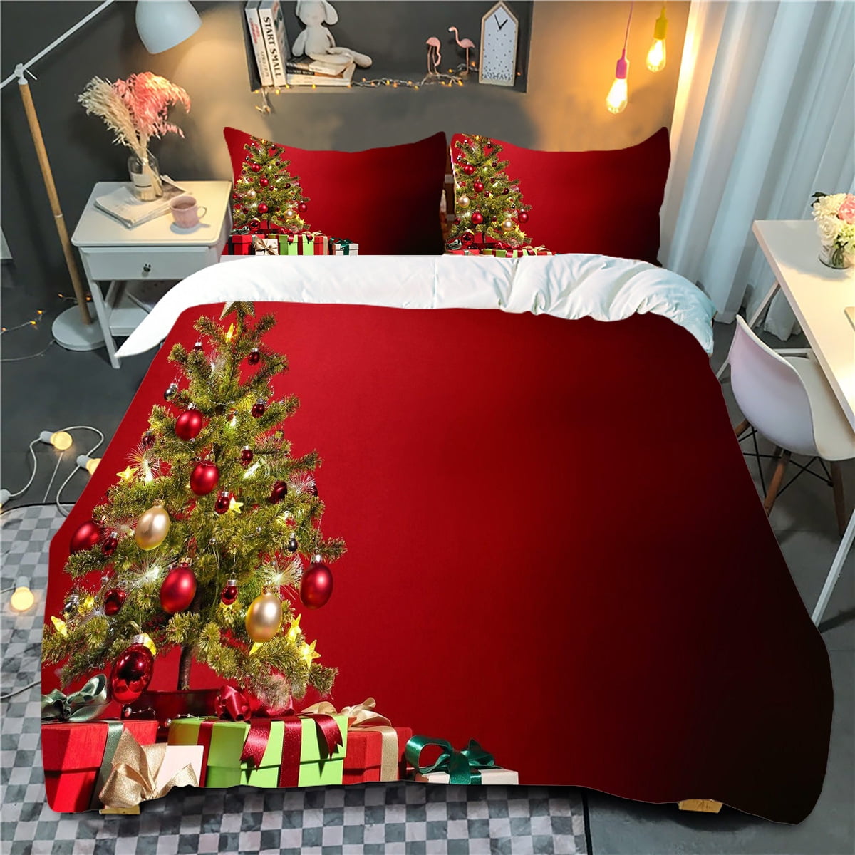 Merry Christmas Bedding Set Christmas Queen Size Red Xmas Elk