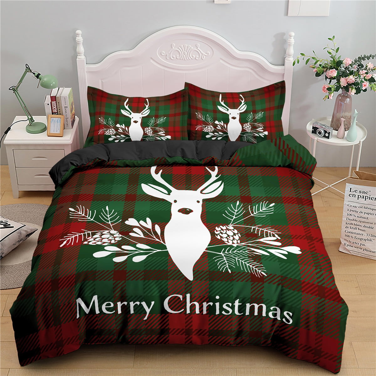 Merry Christmas Bedding Set Queen Size Christmas Reindeer Cover 3