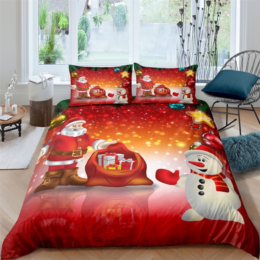 Merry Christmas Bedding Set Queen Size Xmas Tree Santa Claus Gifts Comforter Quilt Set for Kids