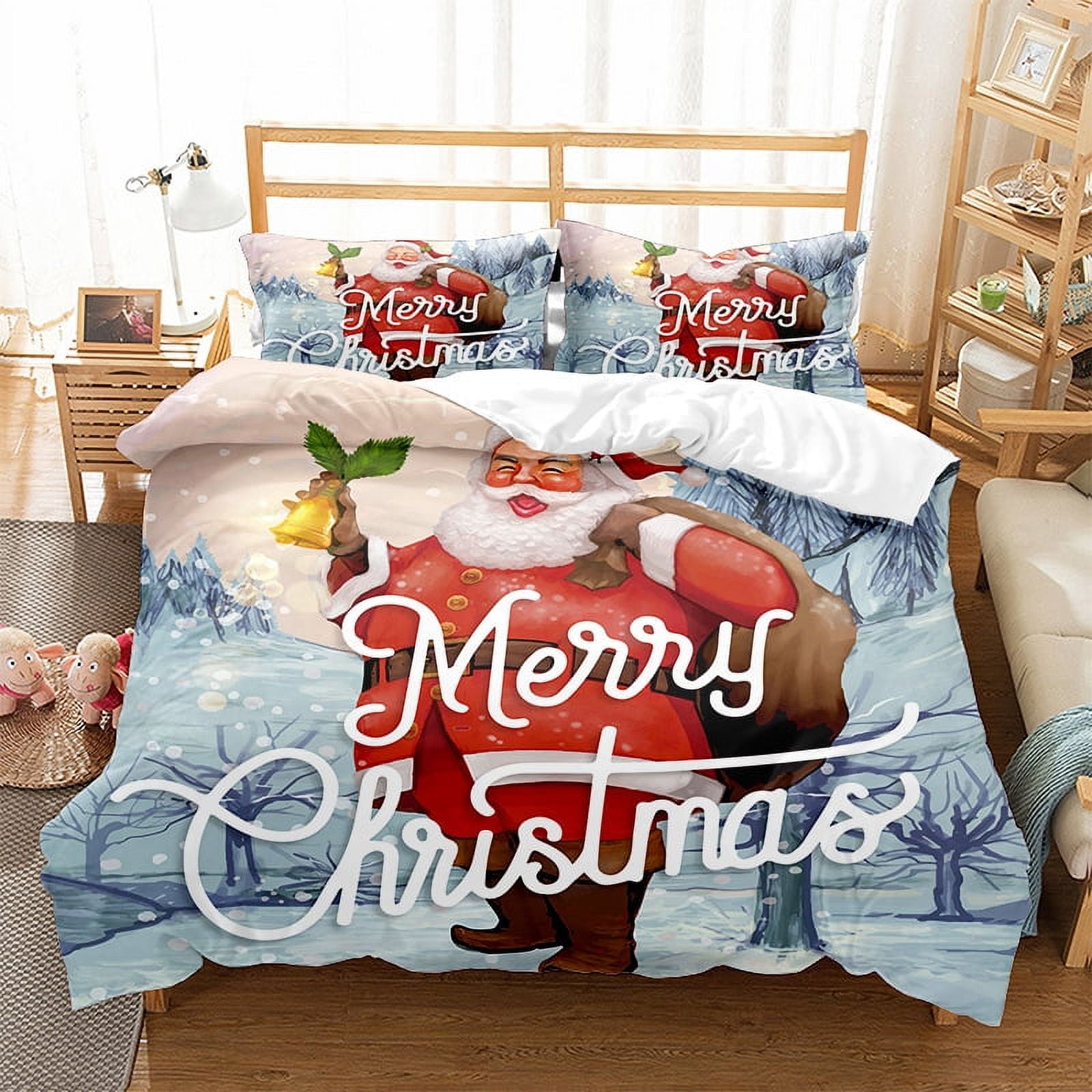 Merry Christmas Bedding Set Santa Claus Deer Christmas Tree Snowman