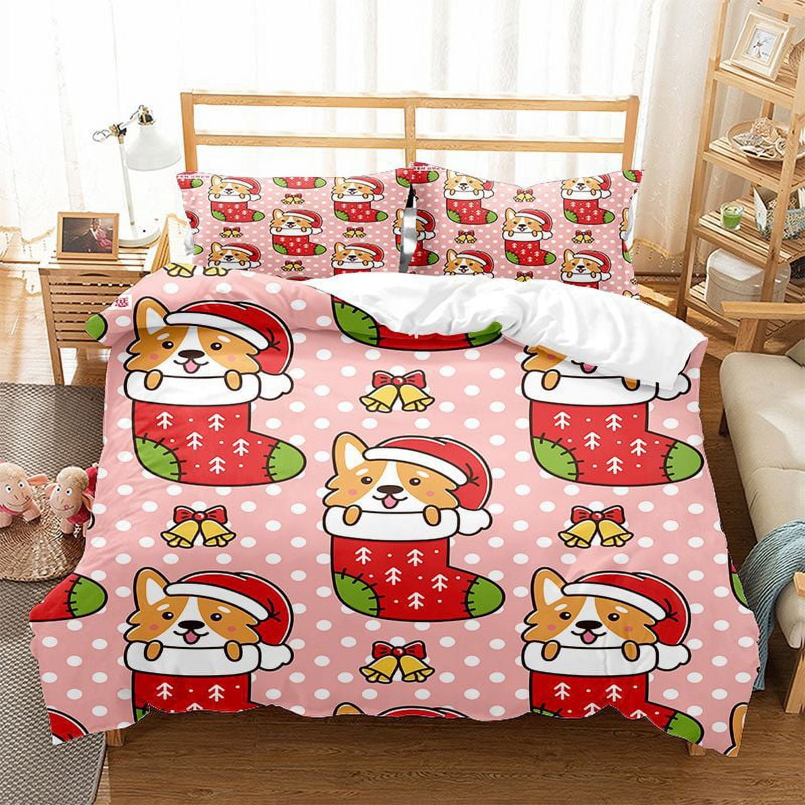Merry Christmas Bedding Set Santa Claus Deer Christmas Tree Snowman