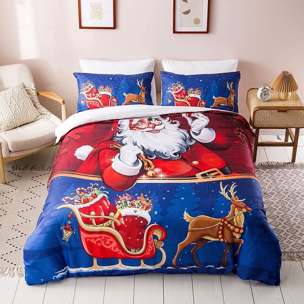 Merry Christmas Bedding Set Santa Claus Deer Christmas Tree Snowman