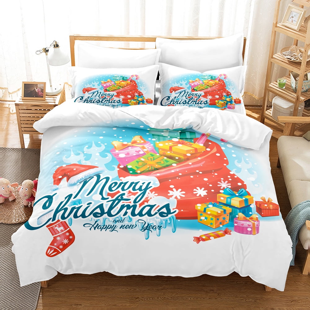 Merry Christmas Bedding Sets Queen Snowman Snowflake Elk Printed Xmas