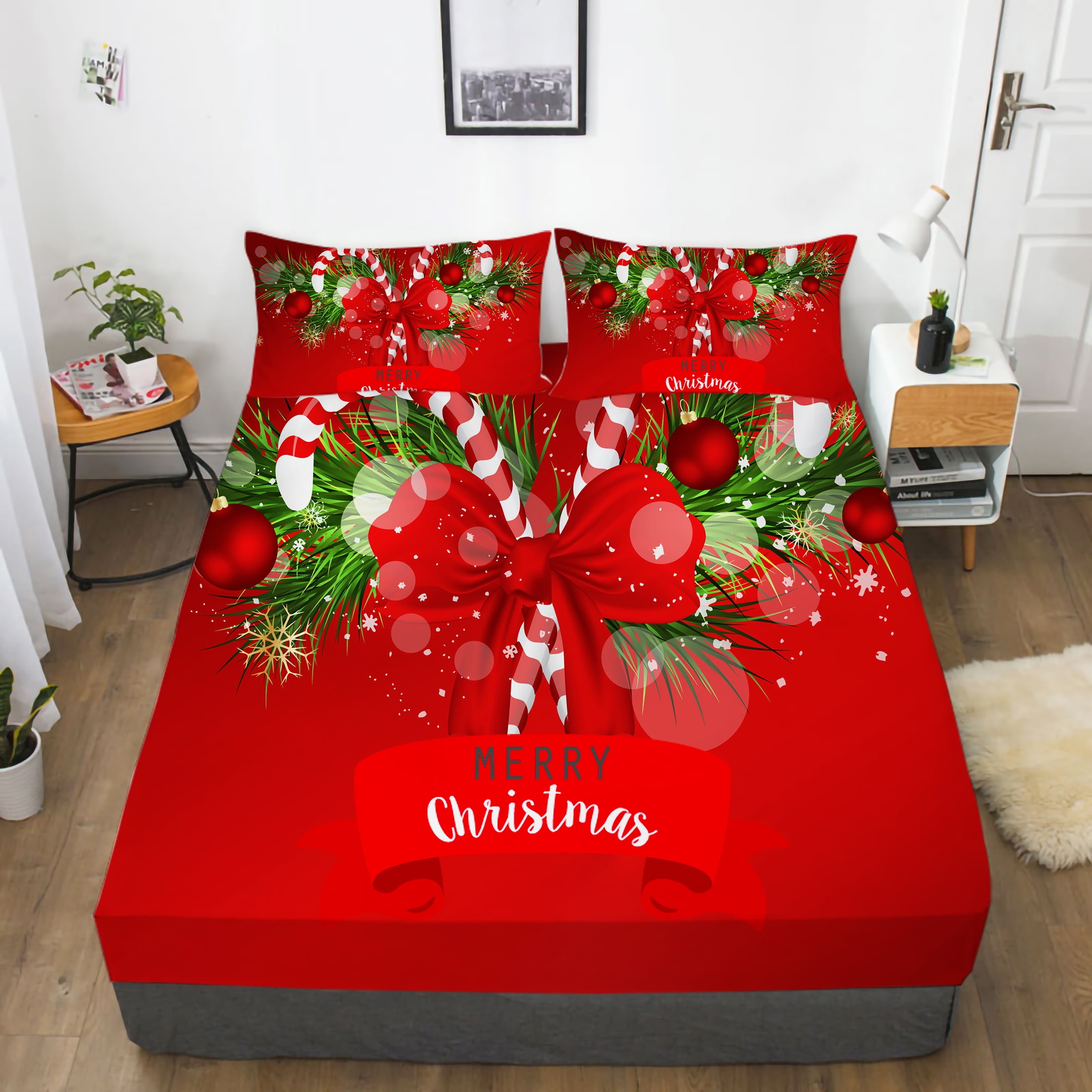 Merry Christmas Bedding Sheets Creative Home Textiles Fitted Cover