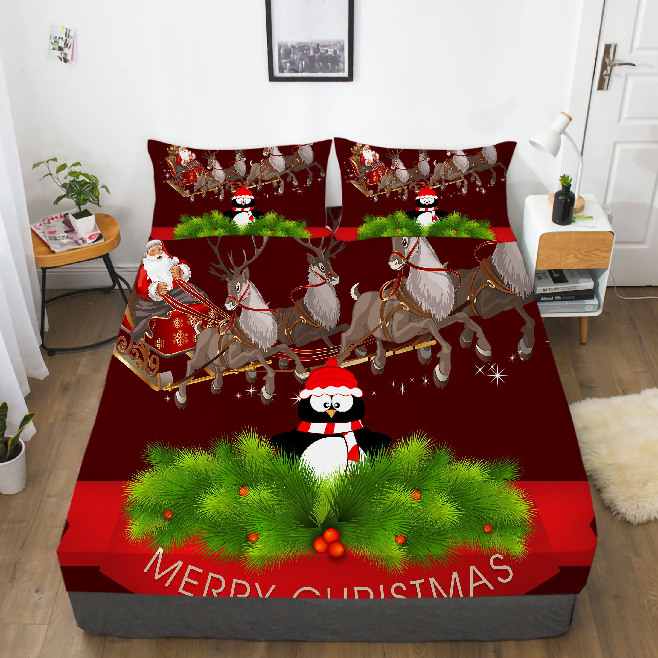 Merry Christmas Bedding Sheets Creative Home Textiles Fitted Cover