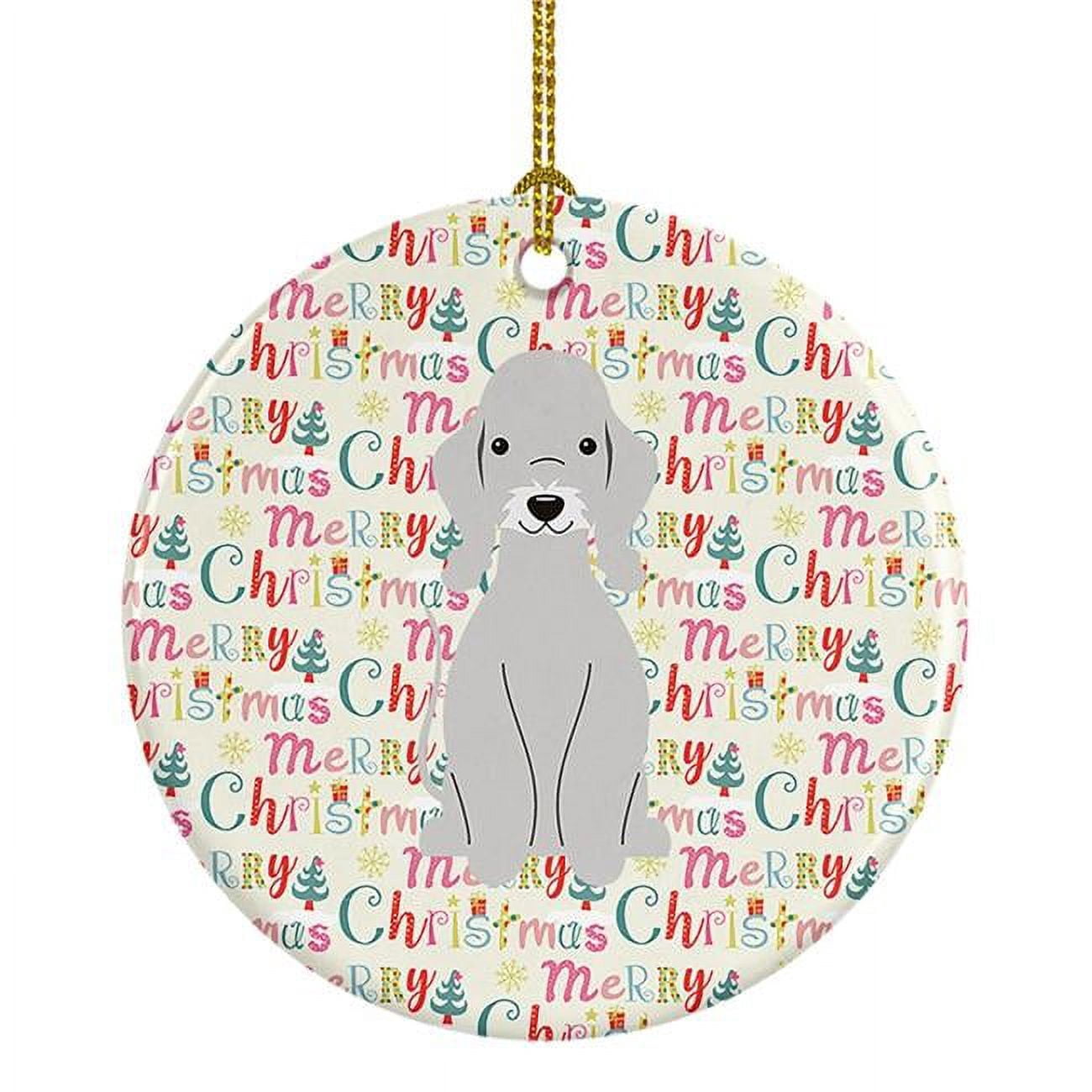 Merry Christmas Bedlington Terrier Blue Ceramic Ornament 2.8 in x 2.8 in