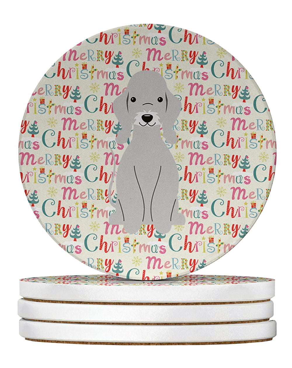Merry Christmas Bedlington Terrier Blue Large Sandstone Coasters Pack of 4 4 in x 4 in