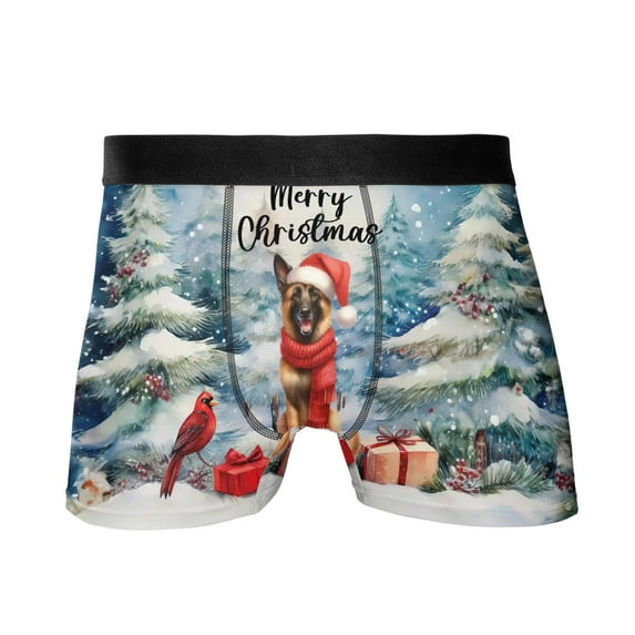 Merry Christmas Belgian Malinois Enjoys Woofmas Winter Xmas Holiday All Over Print Boxer Briefs Underwear for Men Dad Sheepdog Dog Lover Gifts - 02022