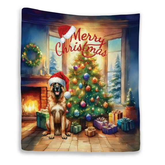 Merry Christmas Belgian Malinois Santa Hat Xmas Tree Winter Holiday Quilt Blanket Sheepdog Dog Lover Gifts Cozy Comforter Throw Blanket - 01013