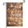 thumbnail image 1 of Merry Christmas Believe Garden flag 12.5x18 Rustic Wood Snowflake Winter Holiday Outside Decorations Burlap Yard Flags Double Sided, 1 of 6