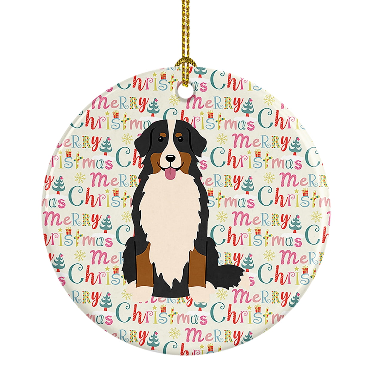 Merry Christmas Bernese Mountain Dog Ceramic Ornament 2.8 in x 2.8 in