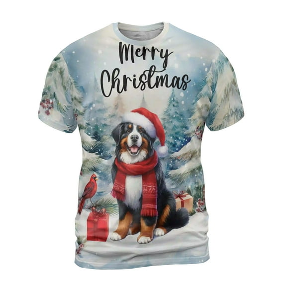 Merry Christmas Bernese Mountain Dog Enjoys Woofmas Winter Xmas Holiday All Over Print 3D Shirt Unisex Merch Berner Lover Gifts - 02022