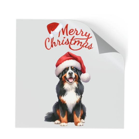 Merry Christmas Bernese Mountain Dog Santa Hat Xmas Tree Winter Holiday Cutout Transfer Sticker Berner Lover Gifts Transparent Decal Art Decor - 01013