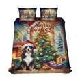 thumbnail image 1 of Merry Christmas Bernese Mountain Dog Santa Hat Xmas Tree Winter Holiday Quilt Bedding Set Berner Lover Gifts 1 Blanket Bed Cover 2 Pillowcases - 01013, 1 of 5