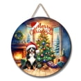 thumbnail image 1 of Merry Christmas Bernese Mountain Dog Santa Hat Xmas Tree Winter Holiday Round Wood Sign Berner Lover Gifts Hanging Wall Home Decor - 01013, 1 of 5