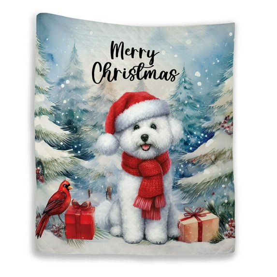 Merry Christmas Bichon Frise Enjoys Woofmas Winter Xmas Holiday Quilt Blanket Bichons Dog Lovers Gifts Idea Cozy Comforter Throw Blanket - 02022