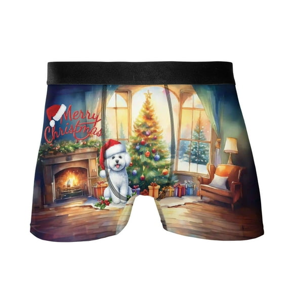 Merry Christmas Bichon Frise Santa Hat Xmas Tree Winter Holiday All Over Print Boxer Briefs Underwear for Men Dad Bichons Dog Lovers Gifts Idea - 01013