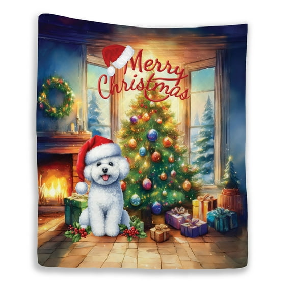 Merry Christmas Bichon Frise Santa Hat Xmas Tree Winter Holiday Quilt Blanket Bichons Dog Lovers Gifts Idea Cozy Comforter Throw Blanket - 01013