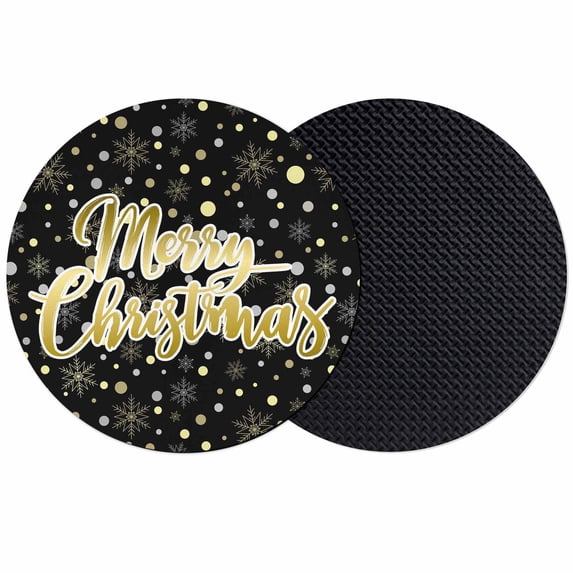 Merry Christmas Black Coasters Set of 2, Absorbent Coasters for Drinks, Xmas Snowflakes Polka Dot New Year Coaster for Desk Coffee Table Protection, Home Decor House Warming Gifts 4"