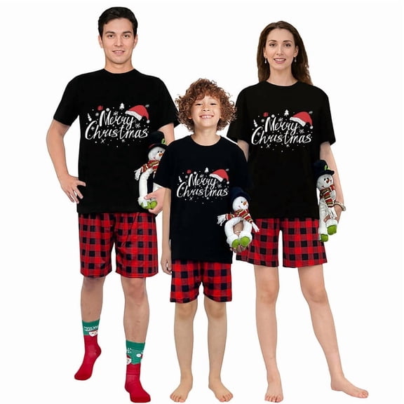 iHapHap Family Xmas PJs Snowman Plaid Short Sleeve Sleep Set, 3-4T-Kid