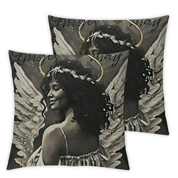 Merry Christmas Black Girl Angel Decorative Throw Pillow Covers Religious Xmas African American Holly Jolly Outdoor Home Decor, Noel Joy Winter Holiday Couch Cushion Case