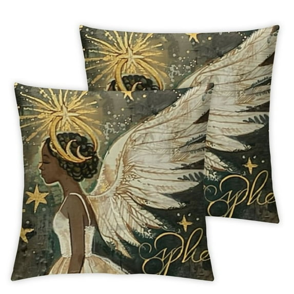 Merry Christmas Black Girl Angel Decorative Throw Pillow Covers Religious Xmas African American Holly Jolly Outdoor Home Decor, Noel Joy Winter Holiday Couch Cushion Case