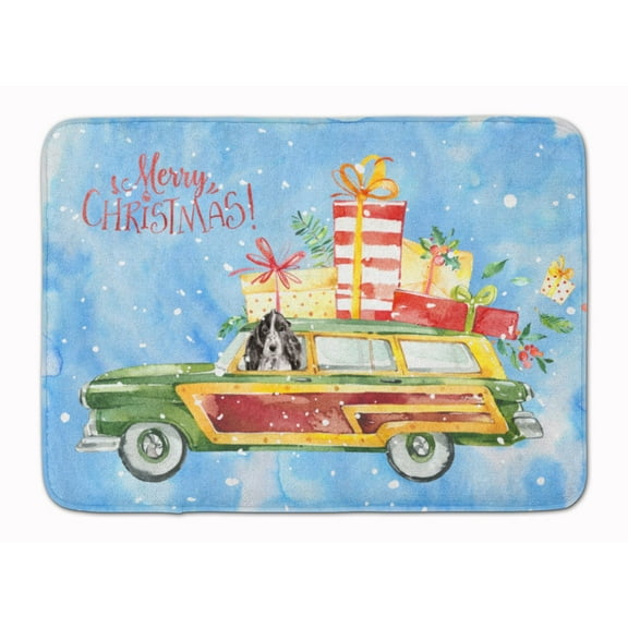 Merry Christmas Black Parti Cocker Spaniel Machine Washable Memory Foam Mat
