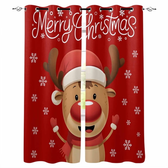 Merry Christmas Blackout Curtains 63 Inches Long, Red Winter Xmas Cartoon Deer Snowflake Thermal Insulated Black Out Curtains, Darkening Window Curtain Drapes for Bedroom Living Room 42"x63" 2 Panels