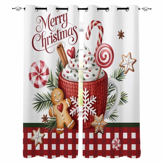 Merry Christmas Blackout Curtains 90 Inch Length 2 Panels Set for Living Room Bedroom, Ice Cream Snowflakes Candy Pine Needles Privacy Window Treatment Thermal Insulated Black Out Drapes 52"x90"