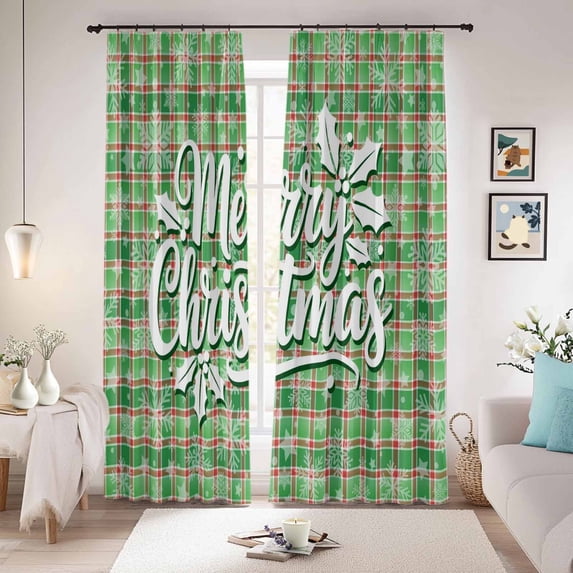 Merry Christmas Blackout Curtains for Bedroom/Living Room, Pinch Pleated Black Out Curtains, Xmas Snowflakes Winter Red Green Plaid Room Darkening Window Drapes with Hooks 2 Panels, 59"x70"