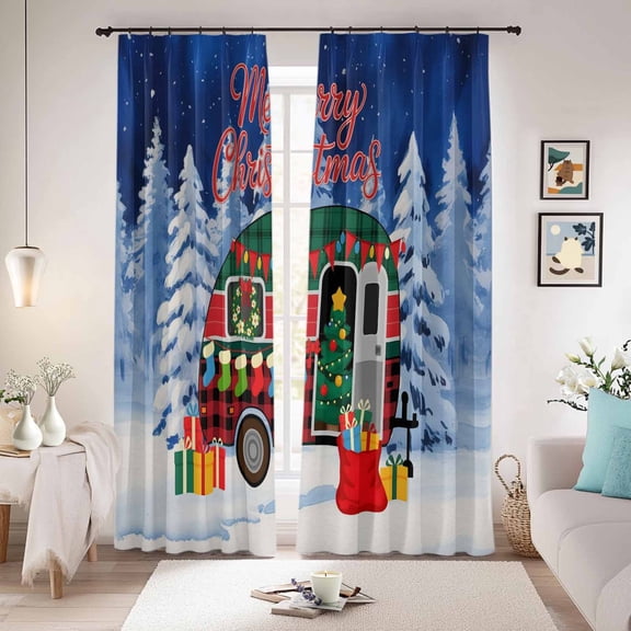 Merry Christmas Blackout Curtains for Bedroom/Living Room, Pinch Pleated Black Out Curtains, Xmas Tree Camper Van Winter Gifts Room Darkening Window Drapes with Hooks 2 Panels, 39"x70"