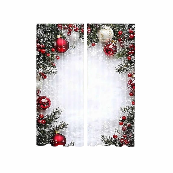 Christmas Blackout Curtains for Bedroom Living Room Snow Scene Evergreen Bough Red Balls Curtain Window Drapes Treatment Room Decor