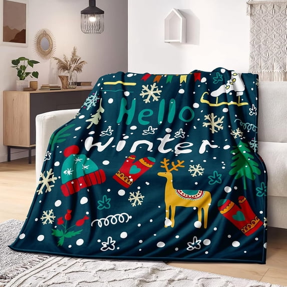 Merry Christmas Blanket Xmas New Year Holiday Blanket for Kids Boys Girls Hello Winter Xmas Themed Throw Blanket for Couch Sofa Bed Gift Blanket (Blanket Xmas3001-80 x60)