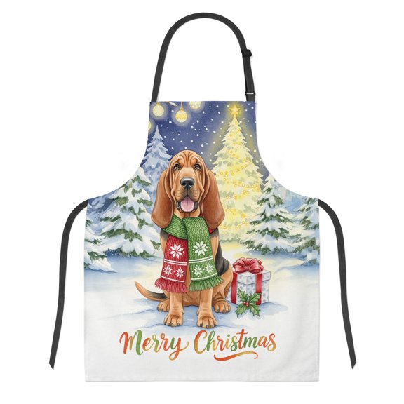 Merry Christmas Bloodhound Snowy Winter with Gifts Tree Decorations Apron Dog Lover for Cooking Grilling Baking Painting Gardening - 12020