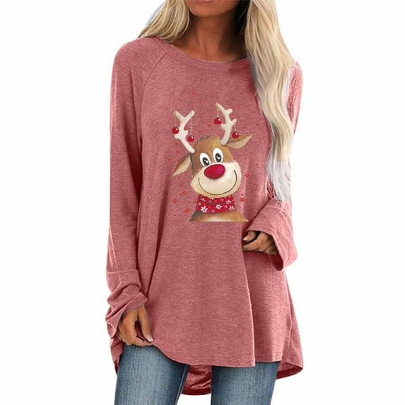 Merry Christmas Blouses for Women Long Sleeve Crewneck Cute Graphic Printed Pullover Tops Lightweight Shirt Tunic Tops