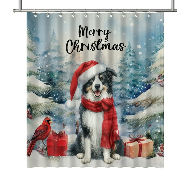 Merry Christmas Border Collie Enjoys Woofmas Winter Xmas Holiday Shower Curtain Borders Dog Lovers Gifts Idea Waterproof Bathroom Bathtub Curtain - 02022