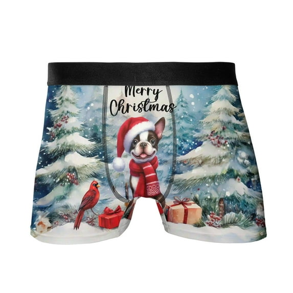 Merry Christmas Boston Terrier Enjoys Woofmas Winter Xmas Holiday All Over Print Boxer Briefs Underwear for Men Dad Gentleman Dog Lover Gifts - 02022