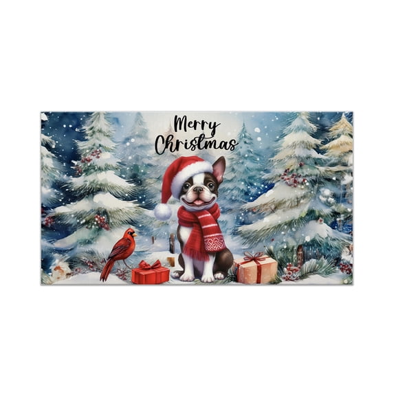 Merry Christmas Boston Terrier Enjoys Woofmas Winter Xmas Holiday Doormat Gentleman Dog Lover Gifts Indoor Outdoor Welcome Mat - 02022