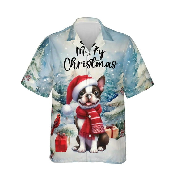 Merry Christmas Boston Terrier Enjoys Woofmas Winter Xmas Holiday Hawaiian Shirt Breathable Summer Unisex Merch Gentleman Dog Lover Gifts - 02022