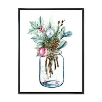 Merry Christmas Bouquet In Transparent Jar 12 in x 20 in Framed Painting Canvas Art Print, by Designart