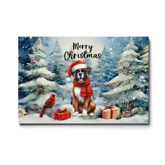 Merry Christmas Boxer Enjoys Woofmas Winter Xmas Holiday Horizontal Matte Canvas Poster Boxers Dog Lover Gifts Idea Wall Art Home Decor - 02022