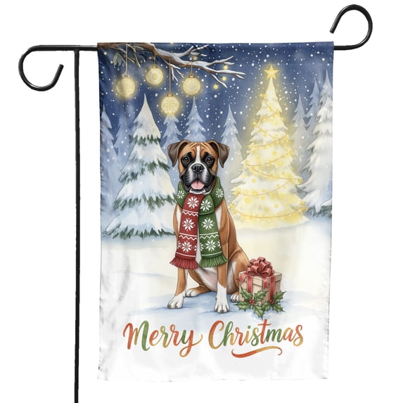 Merry Christmas Boxer Snowy Winter with Gifts Tree Decorations Garden Flag 12x18in Double Sided Boxers Dog Lover Gifts Idea Outdoor Decor - 12020
