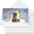 thumbnail image 1 of Merry Christmas Boykin Spaniel Snowy Winter with Gifts Tree Decorations 7x5in Folded Greeting Card Dog Lover Single Note Card with Envelope - 12020, 1 of 5
