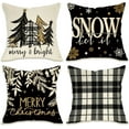 thumbnail image 1 of Merry Christmas Bright Decorative Throw Pillow Covers 18 x 18 Set of 4, Black Xmas Tree Buffalo Plaid Check Outdoor Pillowcase, Let It Snow Winter Holiday Farmhouse Cushion Case Home Decor, 1 of 6