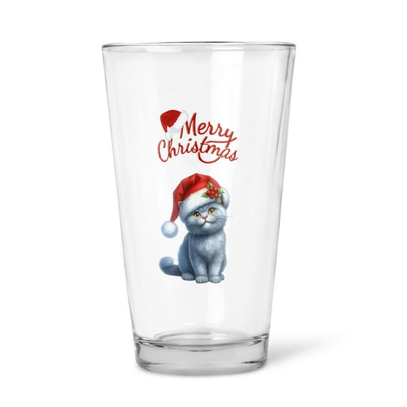 Merry Christmas British Shorthair Santa Hat Xmas Tree Winter Holiday 16oz Pint Beer Glass Mug Cat Lover Kitten Owner Gifts Beer Glasses Cup - 01013