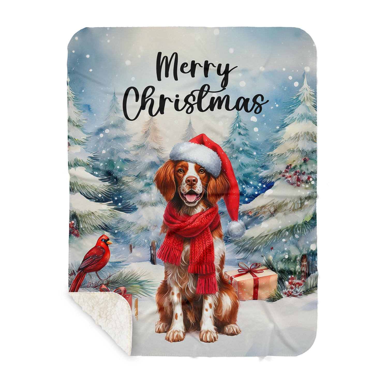 Merry Christmas Brittany Spaniel Enjoys Woofmas Winter Xmas Holiday Cozy Sherpa Blanket Brittany Dog Lover Gifts Idea Warm Soft Throw Blanket - 02022