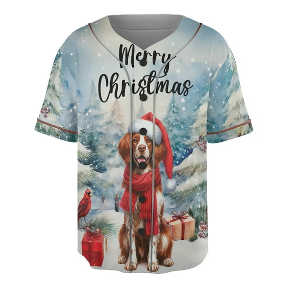 Merry Christmas Brittany Spaniel Enjoys Woofmas Winter Xmas Holiday All Over Print 3D Baseball Shirt Brittany Dog Lover Gifts Idea Softball Sport - 02022