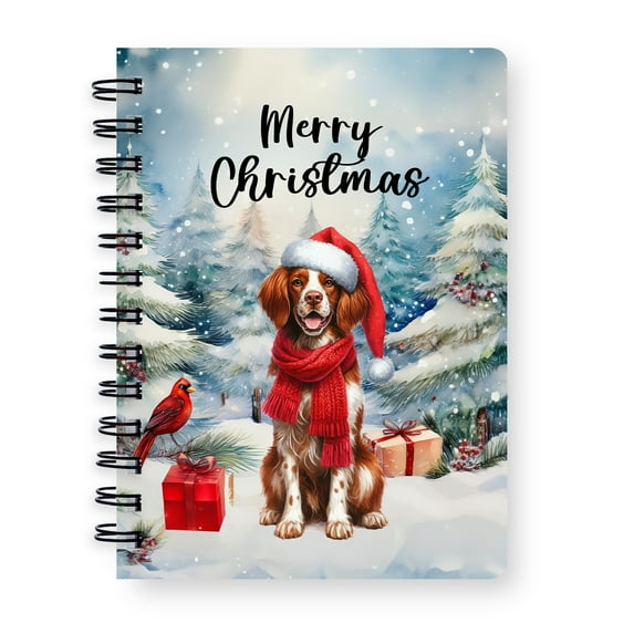 Merry Christmas Brittany Spaniel Enjoys Woofmas Winter Xmas Holiday Spiral Bound Journal Brittany Dog Lover Gifts Idea 5x7in Spiral Notebook - 02022