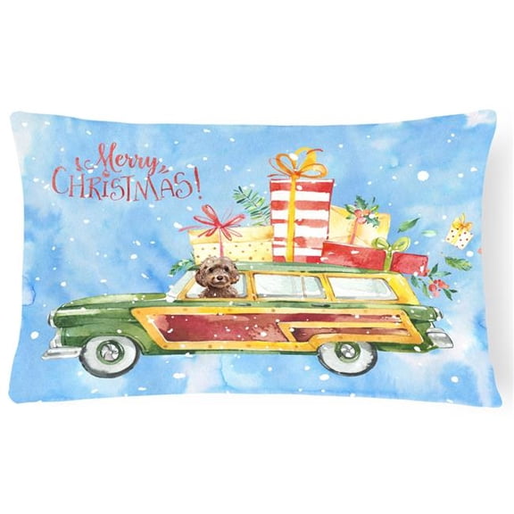 Merry Christmas Brown Cockapoo Canvas Fabric Decorative Pillow